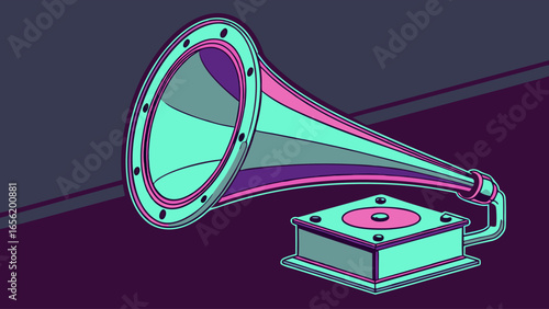Vibrant Retro Gramophone with a Colorful Horn.