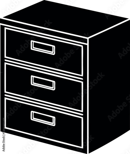 Black filing cabinet with three drawers, office furniture for document storage