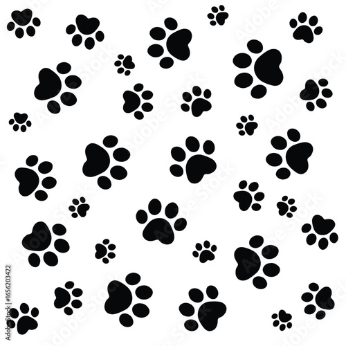 Black and White Paw Prints Seamless Pattern Vector Illustration