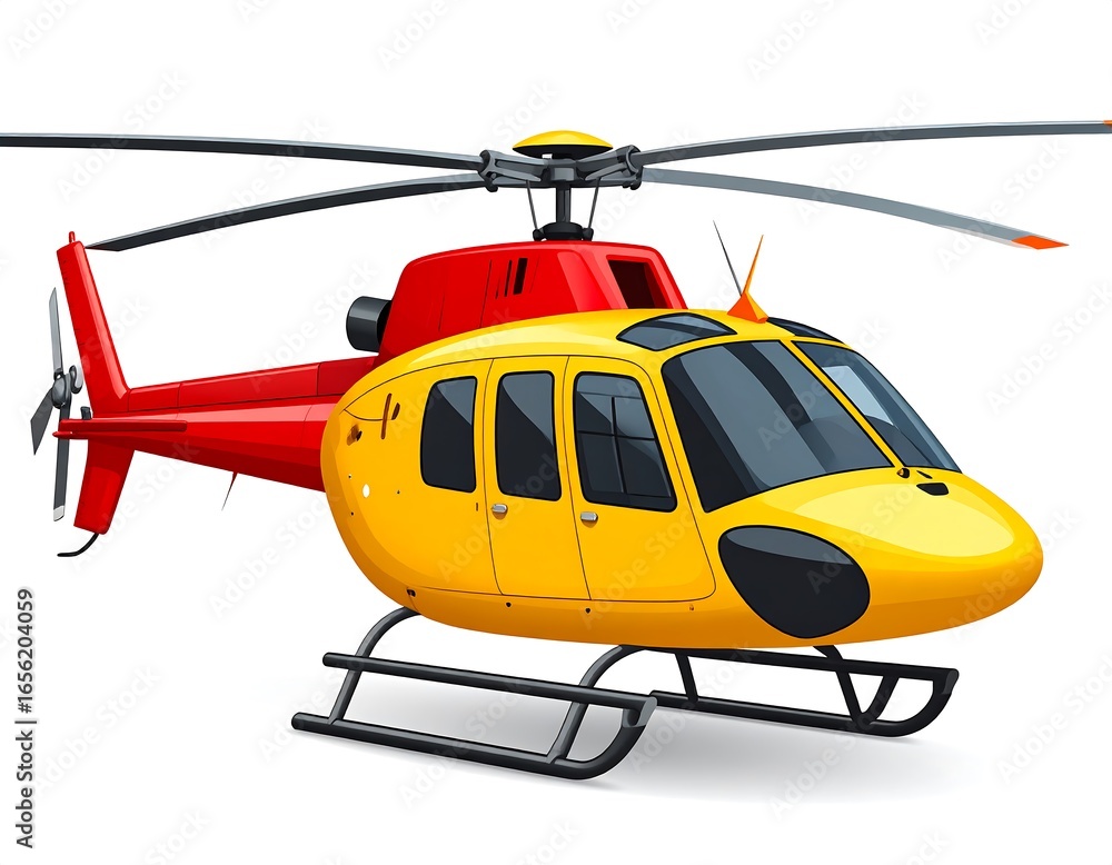 Fototapeta premium Vibrant yellow and red helicopter illustration