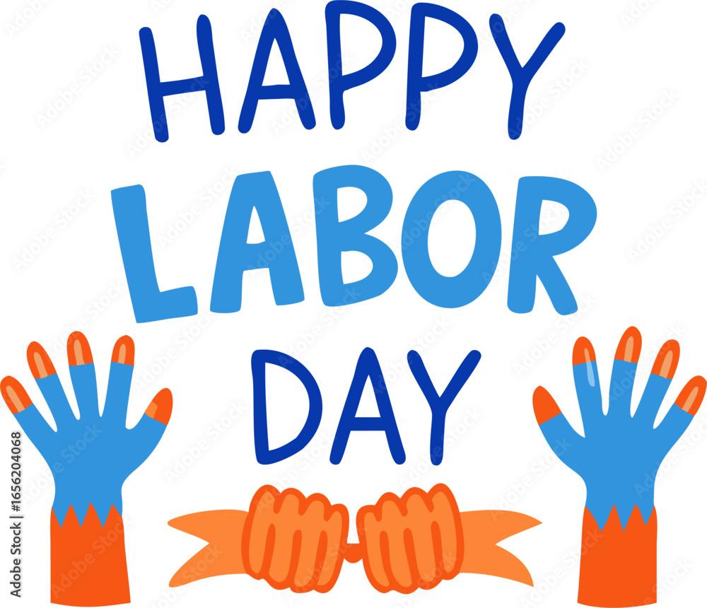 Obraz premium Funny cartoon typography happy labor day isolated on white background
