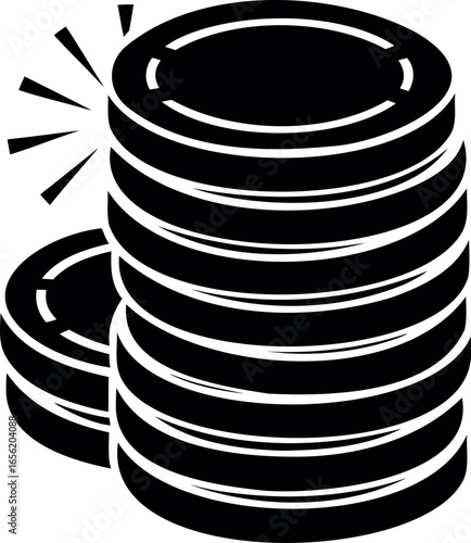A monochrome stack of coins, symbolizing wealth and financial security