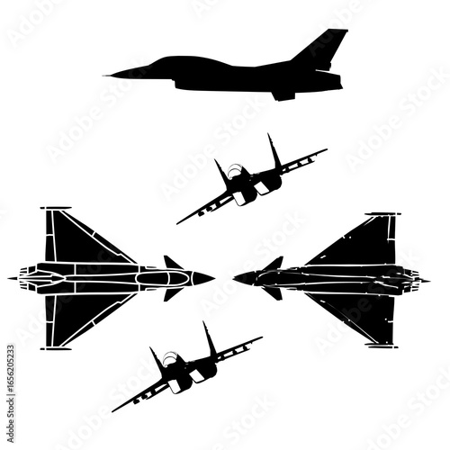 Vector high quality illustration silhouette of the multirole aircraft Eurofighter isolated on white background