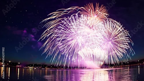 [Blossoms Over the Lake] Stunning Fireworks Reflected on the Water