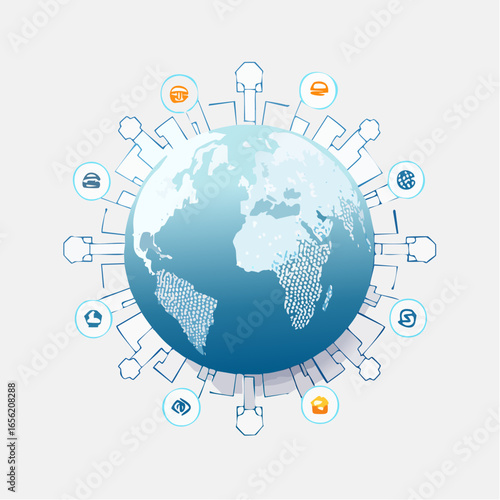 Digital currency vector with globe and crypto circuits. Represents global finance, blockchain, and fintech innovation.