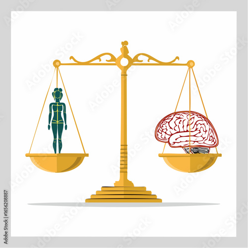 Ethical AI vector showing balance between human and artificial intelligence. Great for tech ethics and AI responsibility themes.
