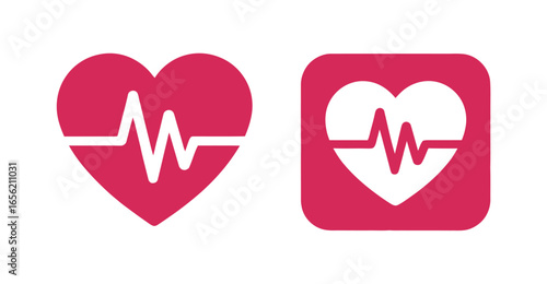  Dual heart icons with ECG pulse lines – minimalist medical symbols for cardiology, heartbeat monitoring, fitness, and healthcare apps