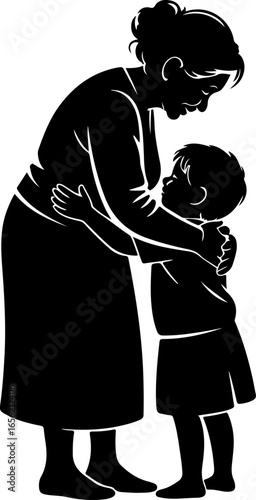 A heartwarming scene of a grandmother hugging her grandchild tightly