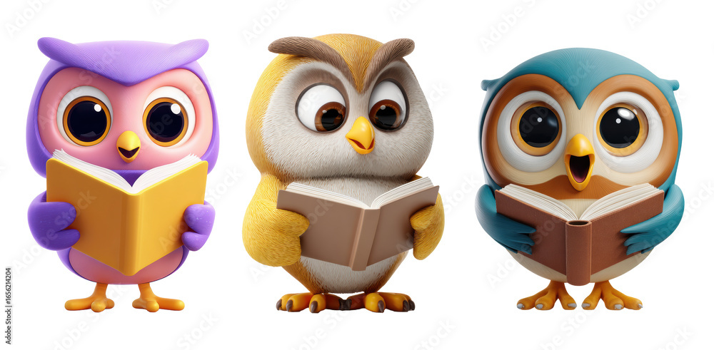 custom made wallpaper toronto digitalCute owls learning together during a cozy reading session at night. Cut out PNG