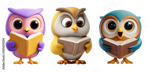 Wallpaper Mural Cute owls learning together during a cozy reading session at night. Cut out PNG Torontodigital.ca