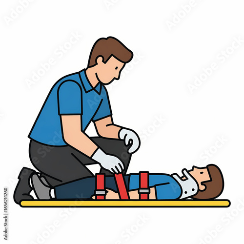 Vector illustration of paramedic providing first aid to an injured person on a stretcher