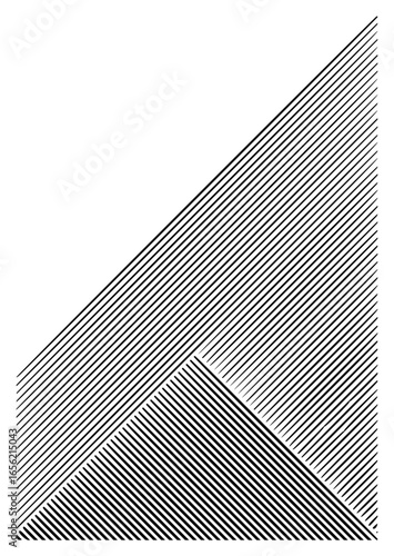 Abstract geometric design featuring black parallel lines creating triangular shapes and patterns on white background
