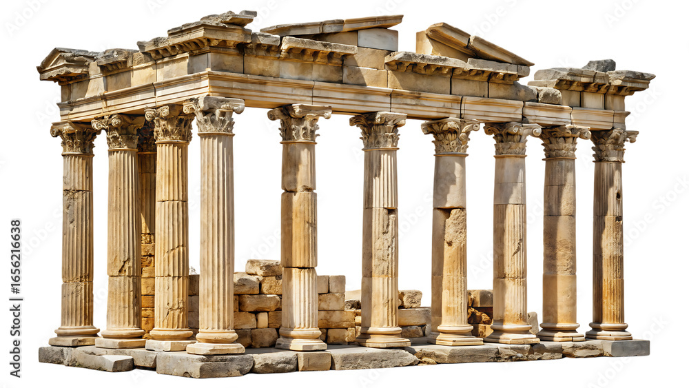 Obraz premium Ancient Ruins Architectural Fragment Isolated on White Background as Transparent. PNG. AI GENERATED