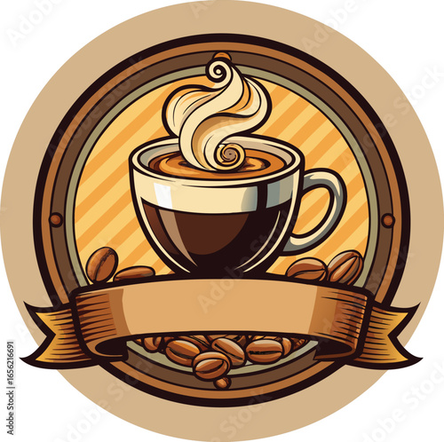 A cup of coffee with beans