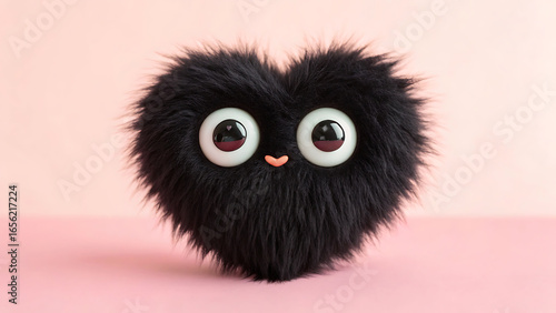 Fluffy Heart Character on Pink Background