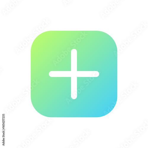 Vector plus sign icon with a smooth green and blue gradient. Modern minimalist add button for web and mobile application interface design. Add.svg graphic element.
