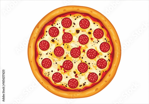 Vector illustration of delicious pepperoni pizza with melted cheese