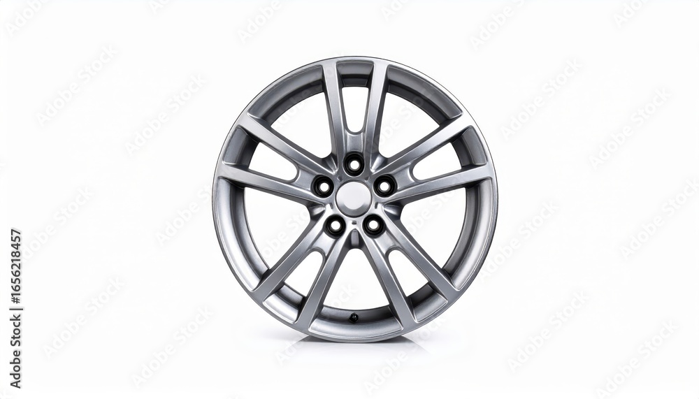 Obraz premium High-quality image of a modern silver alloy wheel, perfect for automotive design, customization, and marketing materials.
