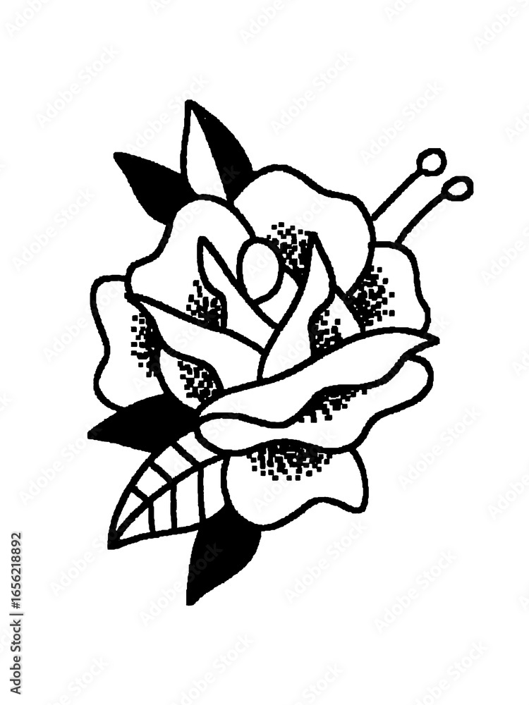 Naklejka premium Simple, hand-drawn illustration of a rose with leaves