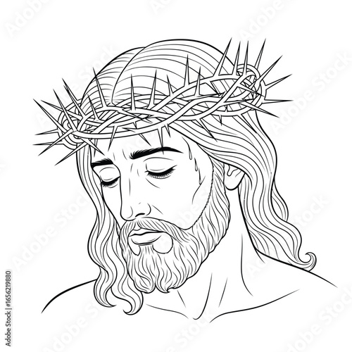 Vector illustration of jesus christ with crown of thorns illustration
