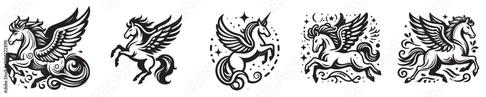 Fototapeta premium set of vector pegasus tattoo designs