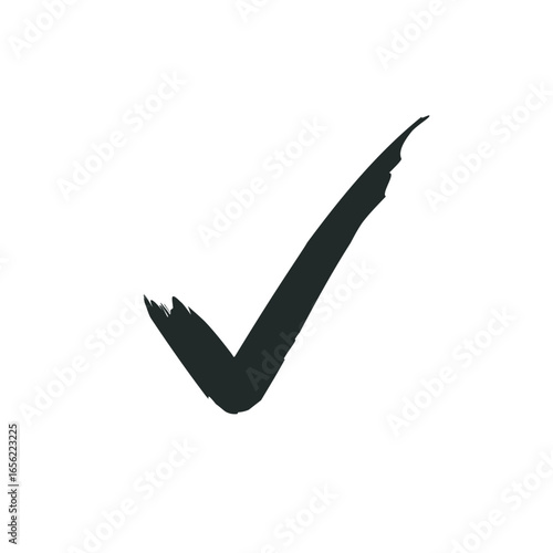  Check mark in brush stroke on white background.