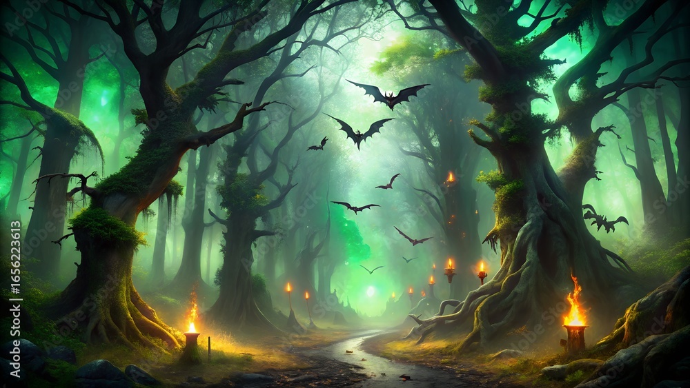 Fototapeta premium Witch s forest Halloween background image