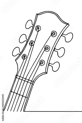Elegant guitar headstock with tuning pegs and strings, perfect for music lovers and creative projects.