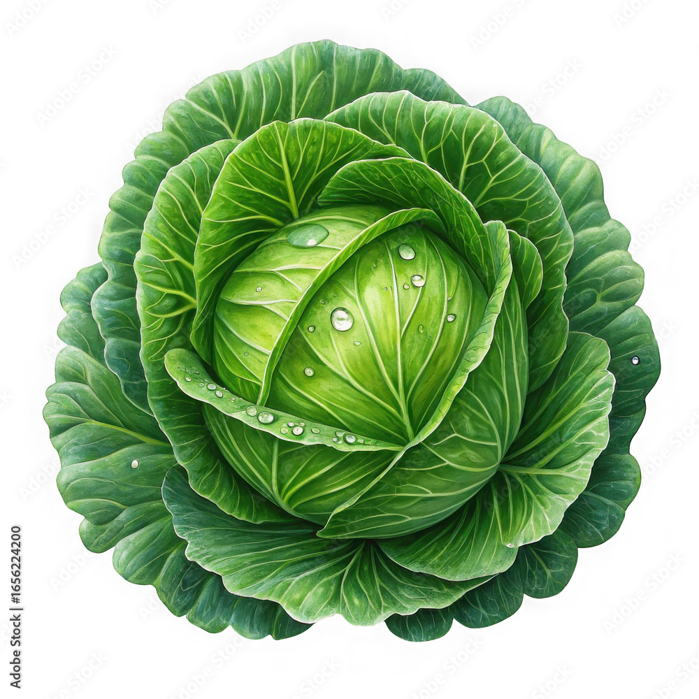Obraz premium Vibrant green cabbage with water droplets isolated on a clean black background transparent background