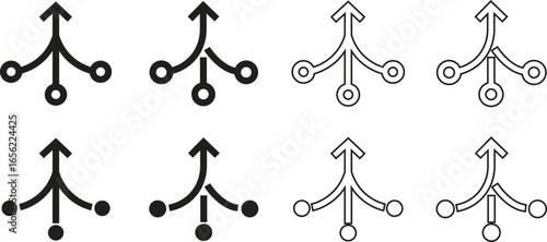 Consolidate revenue flat and line icons set. Finance symbols collection and business group. Fund merge, debt or profit combine, investment funnel, income strategy, economic growth, and budget integrat