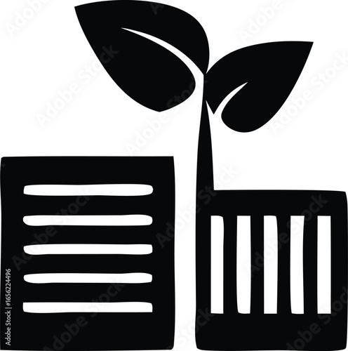 Simple silhouette icon of a growing plant emerging from two connected planters representing growth and horticulture