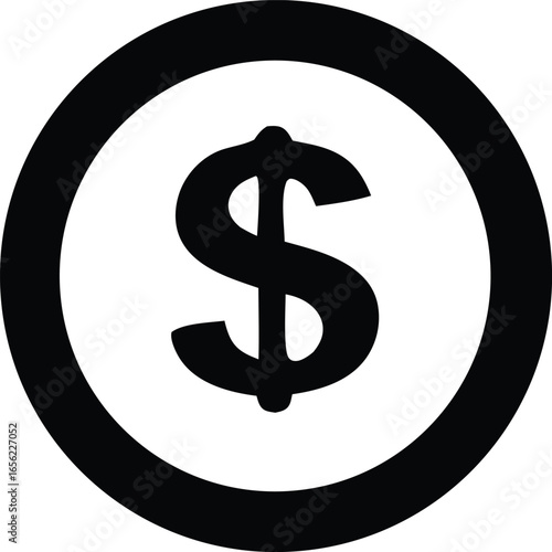 Bold black dollar sign icon encased within a circular target symbol representing financial goals and monetary value
