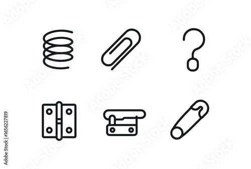 simple outline stroke icon items monoline icons style isolated on white background spring (objects): coil clip hook hinge latch pin