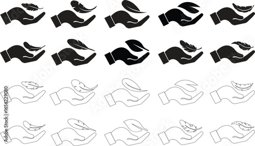 Tableau sur toile Feather in hand icons set in flat and line styles