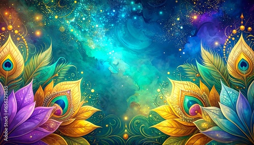 Lotus and Peacock Decorative Background for Ganesha Chaturthi