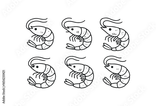 hand drawn cute doodle ink line art style line monochrome monochrome isolated on white background shrimp prawn (features): antenna leg tail eye gill