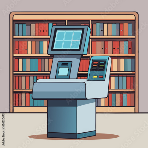 Library Self Checkout Machine Illustration