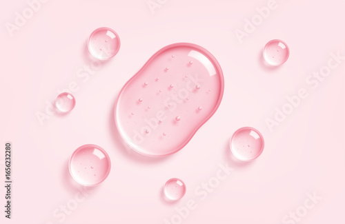 Drops of moisturizing gel or serum. Realistic transparent drops of hyaluronic acid. Cosmetic product for skin care. Vector illustration