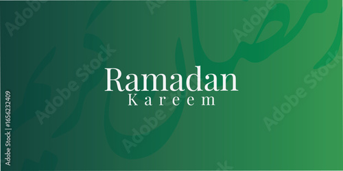 Ramadan Kareem text with green color background. vector template design. 