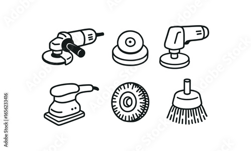 hand drawn cute doodle ink line art style line monochrome monochrome isolated on white background stone polisher (tools): grinder pad buffer sander wheel brush
