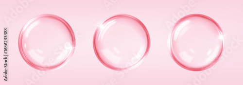 Realistic transparent collagen or hyaluronic acid. Liquid drops, serum, gel or collagen texture. Skin care cosmetic hydration concept. Vector illustration