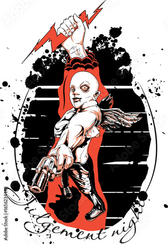 Judgement Night Vengeful Angel with Gun T-Shirt Design