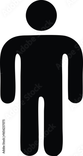 A simple black silhouette of a person with rounded limbs and head representing a stylized human figure or icon