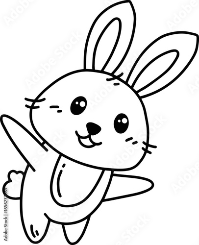 Cute Rabbit Illustration Coloring Line Art