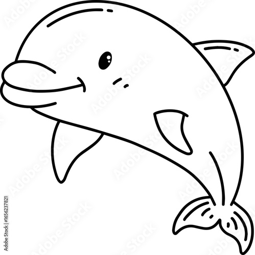 Cute Dolphin Illustration Coloring Line Art