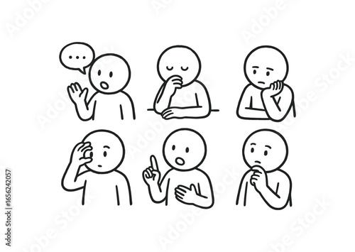 hand drawn cute doodle ink line art style line monochrome monochrome isolated on white background somber tone (actions): speaking pausing reflecting observing explaining considering