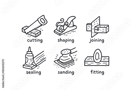 hand drawn cute doodle ink line art style line monochrome monochrome isolated on white background kayak deck shaper (tasks): cutting shaping joining sealing sanding fitting