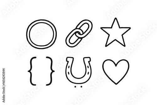hand drawn cute doodle ink line art style line monochrome monochrome isolated on white background omicron shape (uses): framing linking marking bracing supporting joining