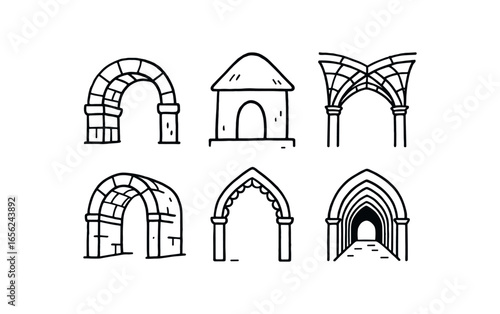 hand drawn cute doodle ink line art style line monochrome monochrome isolated on white background vault ceiling (uses): spanning sheltering supporting decorating enclosing guiding