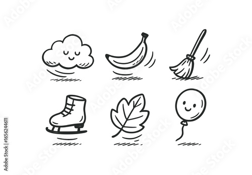 hand drawn cute doodle ink line art style line monochrome monochrome isolated on white background glide flow (actions): gliding sliding sweeping slipping swaying floating